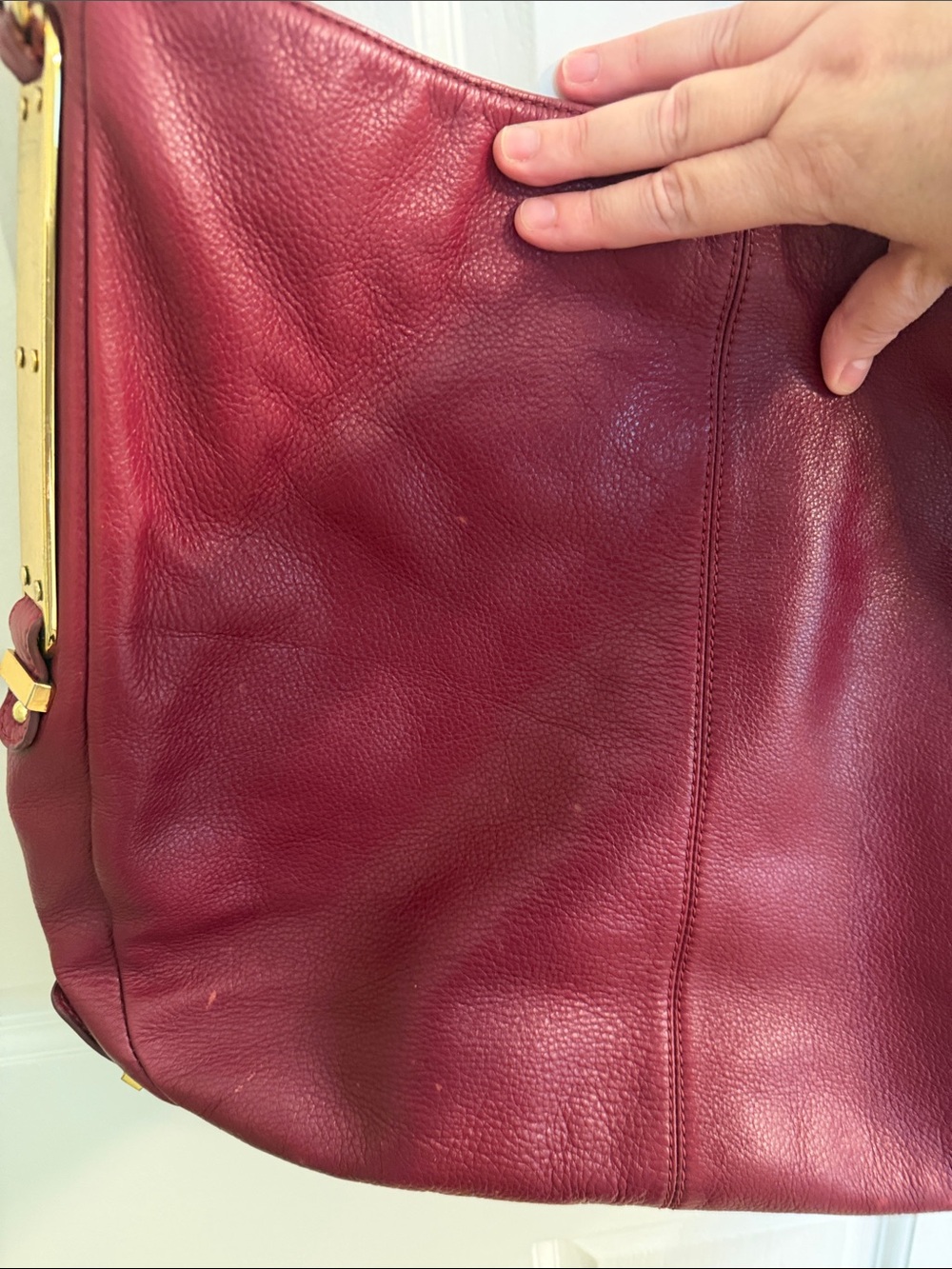 Badgley Mischka Burgundy Leather Shoulder Bag with Gold Accents - Picture 6 of 12